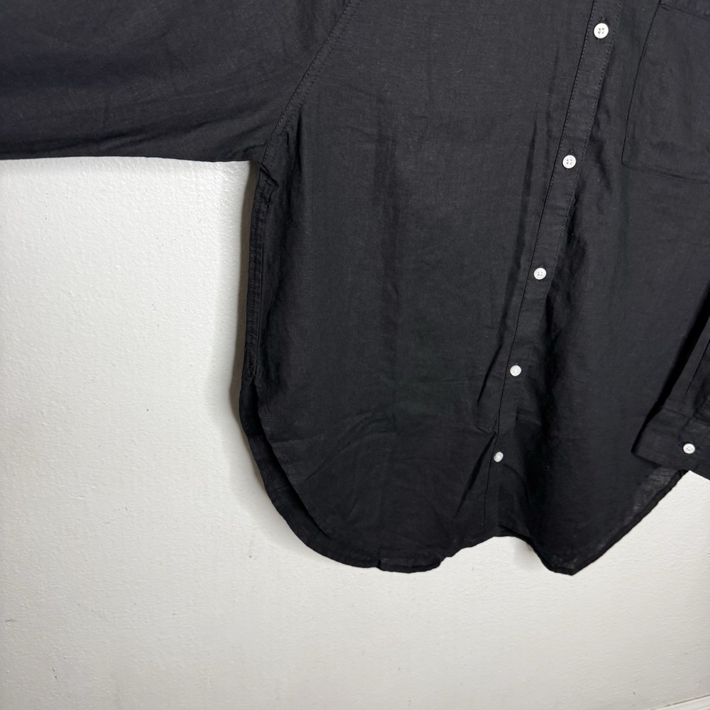 Aerie Black Linen Blend Button Up Minimalist Shirt Long Sleeve Womens XS - Picture 3 of 11